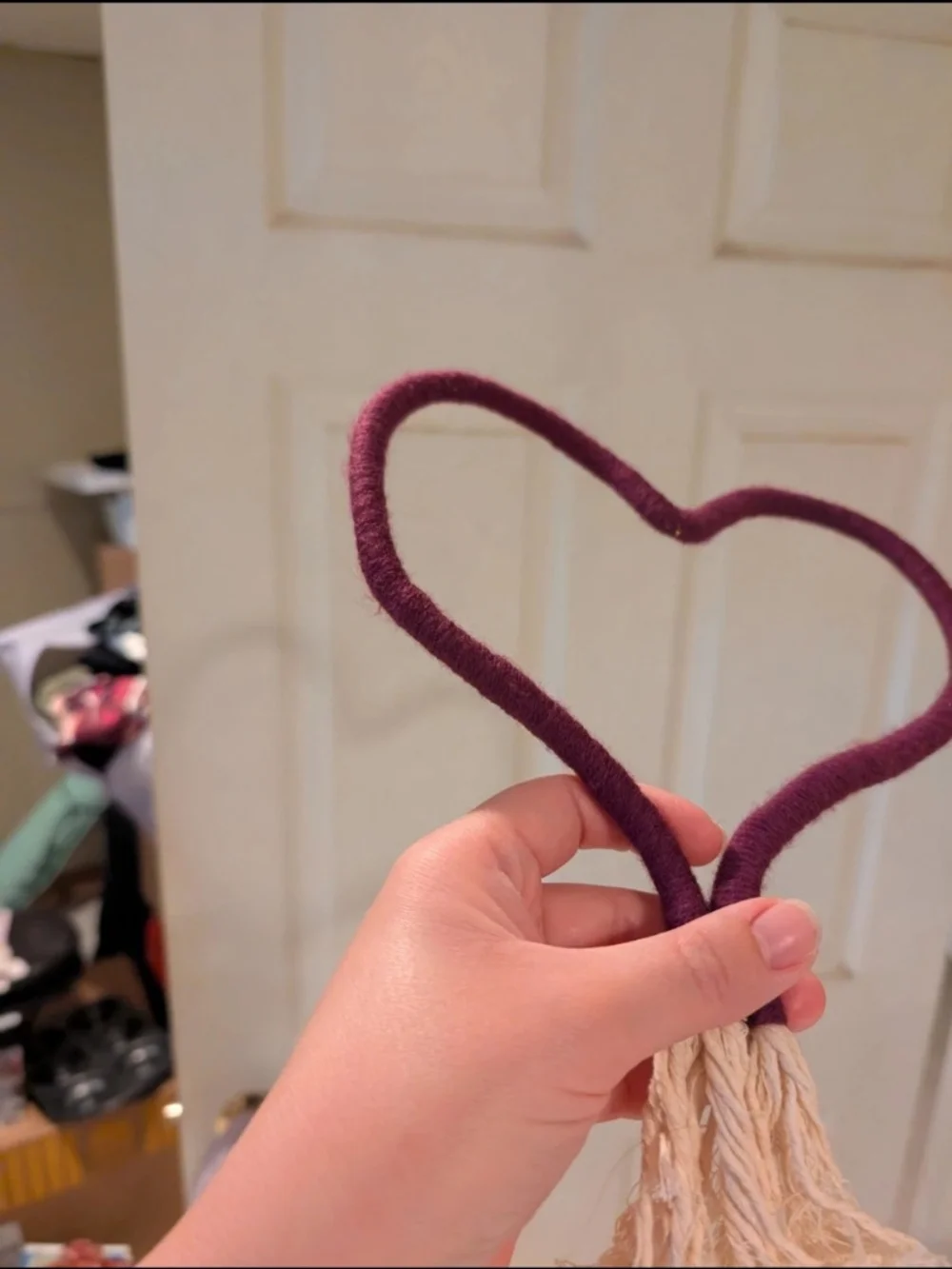 Heart-Shaped Wrapped Rope Wall Hanger in Plum